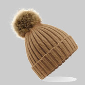 Beechfield Faux Fur Pop Pom Chunky Beanie