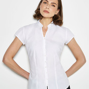 Tailored Fit Cap Sleeve Mandarin Collar Blouse