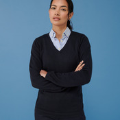 Henbury Ladies Lightweight Cotton Acrylic V Neck Sweater