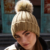 Beechfield Faux Fur Pop Pom Chunky Beanie